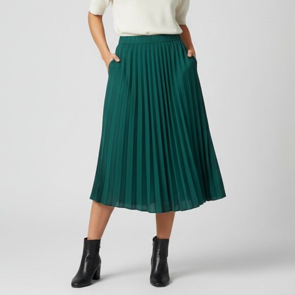 H&M Dresses & Skirts - H&M Emerald Green Pleated Midi Skirt - Classic Minimalist Boho - 4